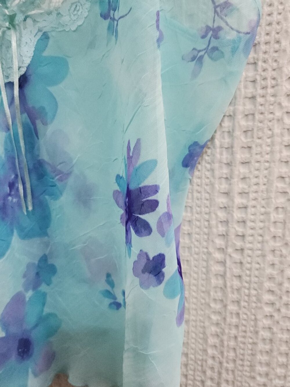 Private Luxuries Y2K Sheer Fairy Floral Lace Trim Crop Tank Aqua Blue Size Large - Picture 10 of 15